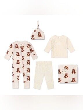 Monica+andy Cream Teddy Bear 5-Piece Baby Gift Box Set